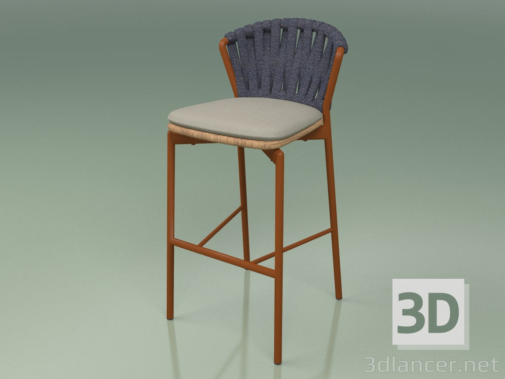 Modelo 3d Banqueta de bar 250 (metal enferrujado, teca, cinto acolchoado cinza-azulado) - preview