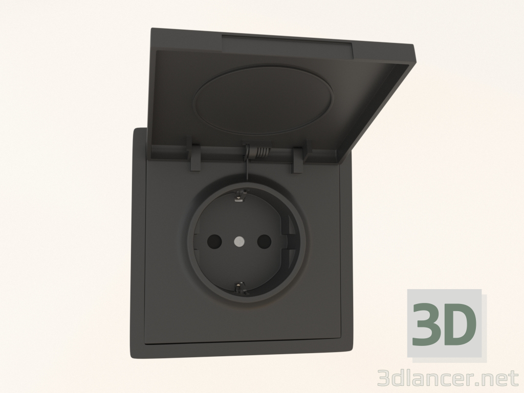 3d model Schuko earthed socket with cover (16A, 250V, screw-on, black, DA52028) R98 - preview