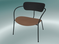 Fauteuil Pavilion (AV6, H 70cm, 65x69cm, Chêne laqué noir, Cuir - Soie Cognac)