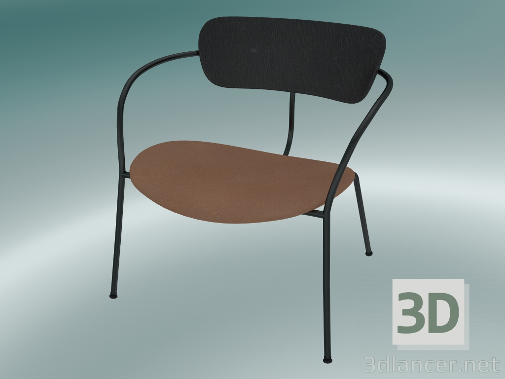 modèle 3D Fauteuil Pavilion (AV6, H 70cm, 65x69cm, Chêne laqué noir, Cuir - Soie Cognac) - preview