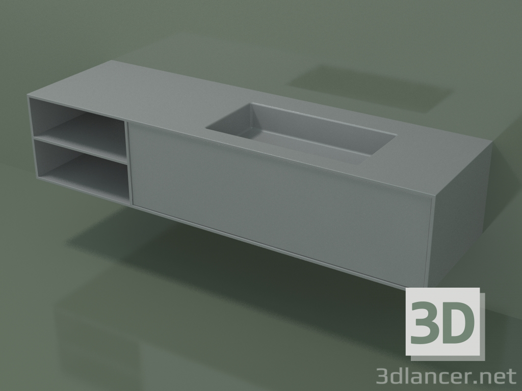 3D Modell Waschbecken mit Schublade und Fach (06UC924D2, Silbergrau C35, L 168, P 50, H 36 cm) - Vorschau