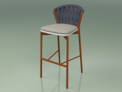 Tabouret de bar 250 (Métal Rouille, Résine Polyuréthane Gris, Ceinture Rembourrée Gris-Bleu)