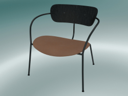 Fauteuil Pavilion (AV6, H 70cm, 65x69cm, Chêne teinté noir, Cuir - Soie Cognac)