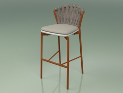 Tabouret de bar 250 (Métal Rouille, Résine Polyuréthane Gris, Ceinture Rembourrée Gris-Sable)