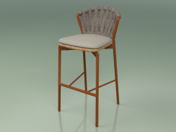 Tabouret de bar 250 (Métal Rouille, Teck, Ceinture Rembourrée Gris-Sable)