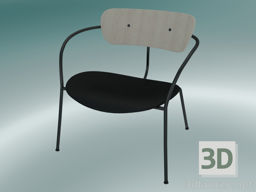 modello 3D Chair Pavilion (AV6, H 70cm, 65x69cm, Rovere laccato, Pelle - Seta nera) - anteprima