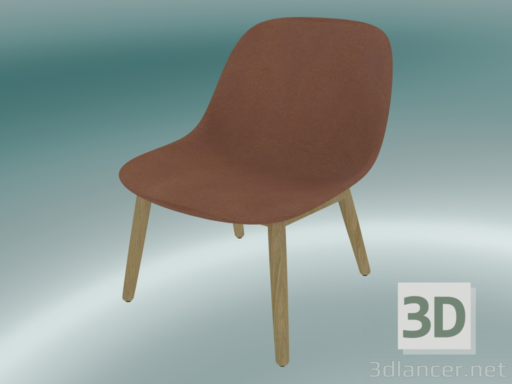 Modelo 3d Cadeira de descanso com base de madeira Fiber (Cognac Silk leather, Oak) - preview