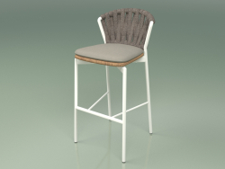 Tabouret de bar 250 (Métal Lait, Teck, Ceinture Rembourrée Gris-Sable)