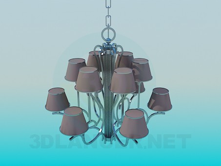 3d model Lámpara Chandelier con pinturas en el techo en 2 niveles - vista previa