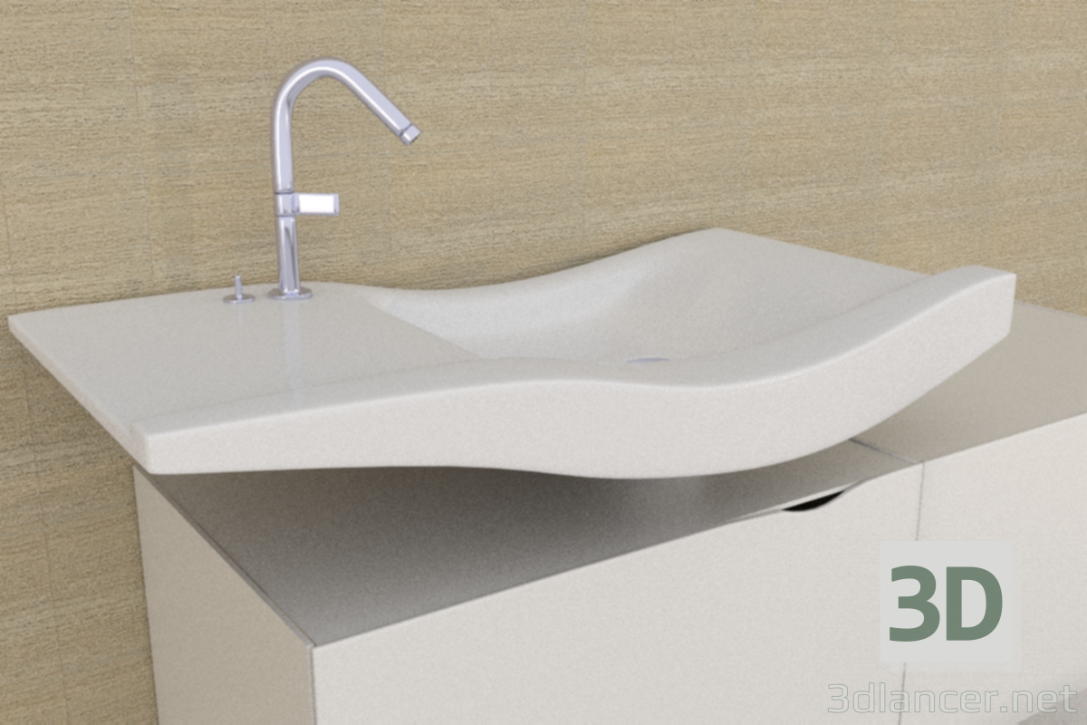 3d Washbasin with fixtures model buy - render