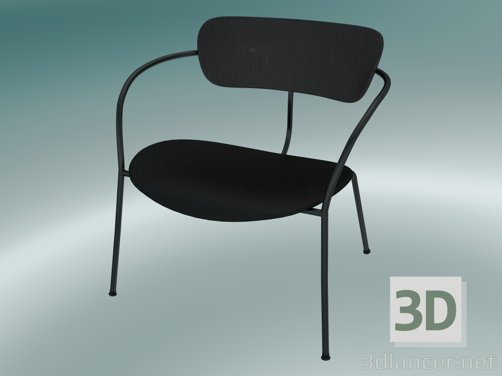 modèle 3D Fauteuil Pavilion (AV6, H 70cm, 65x69cm, Chêne laqué noir, Cuir - Soie noire) - preview