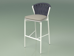 Tabouret de bar 250 (Métal Lait, Résine Polyuréthane Gris, Ceinture Rembourrée Gris-Bleu)