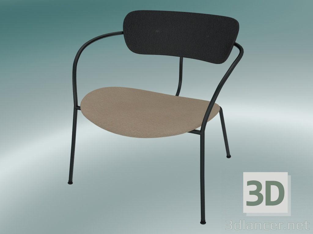 modello 3D Chair Pavilion (AV6, H 70cm, 65x69cm, Rovere laccato nero, Pelle - Anilina di seta) - anteprima