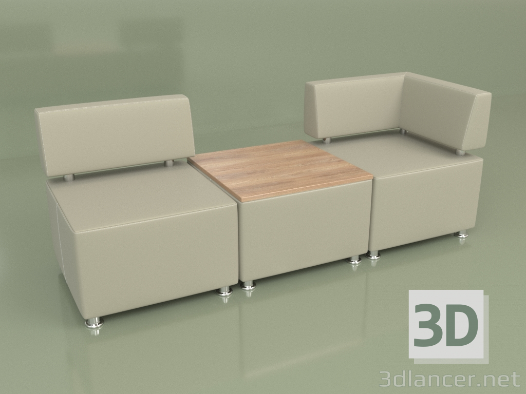 3d model Sofá modular Malta (Juego 1, cuero blanco) - vista previa