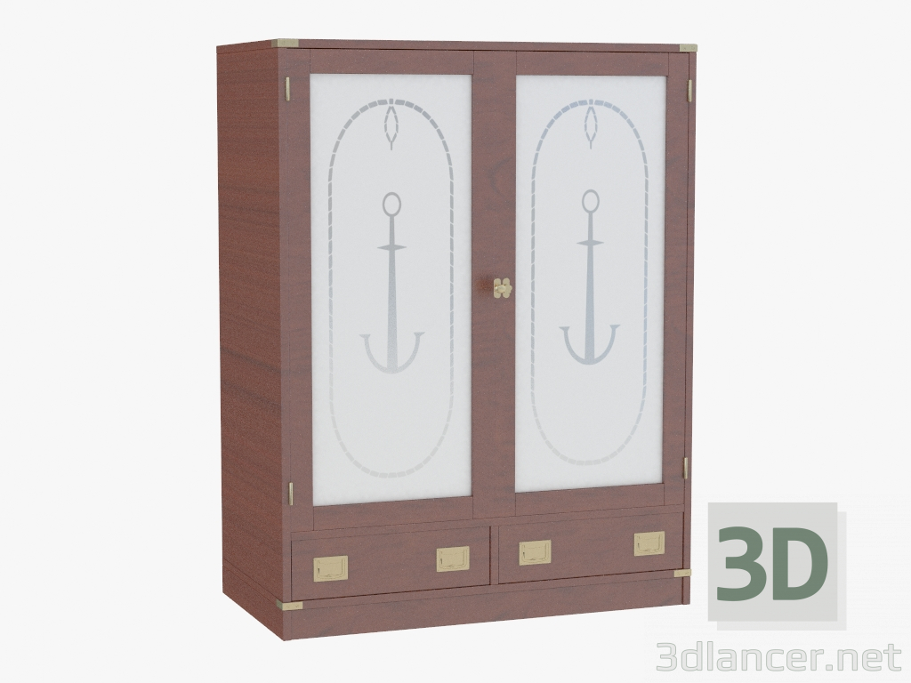 modèle 3D Armoire à deux portes avec portes vitrées - preview