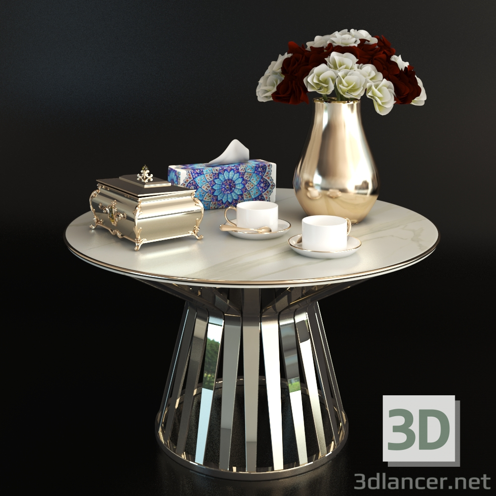 3d Tea table decoration with flowers model buy - render