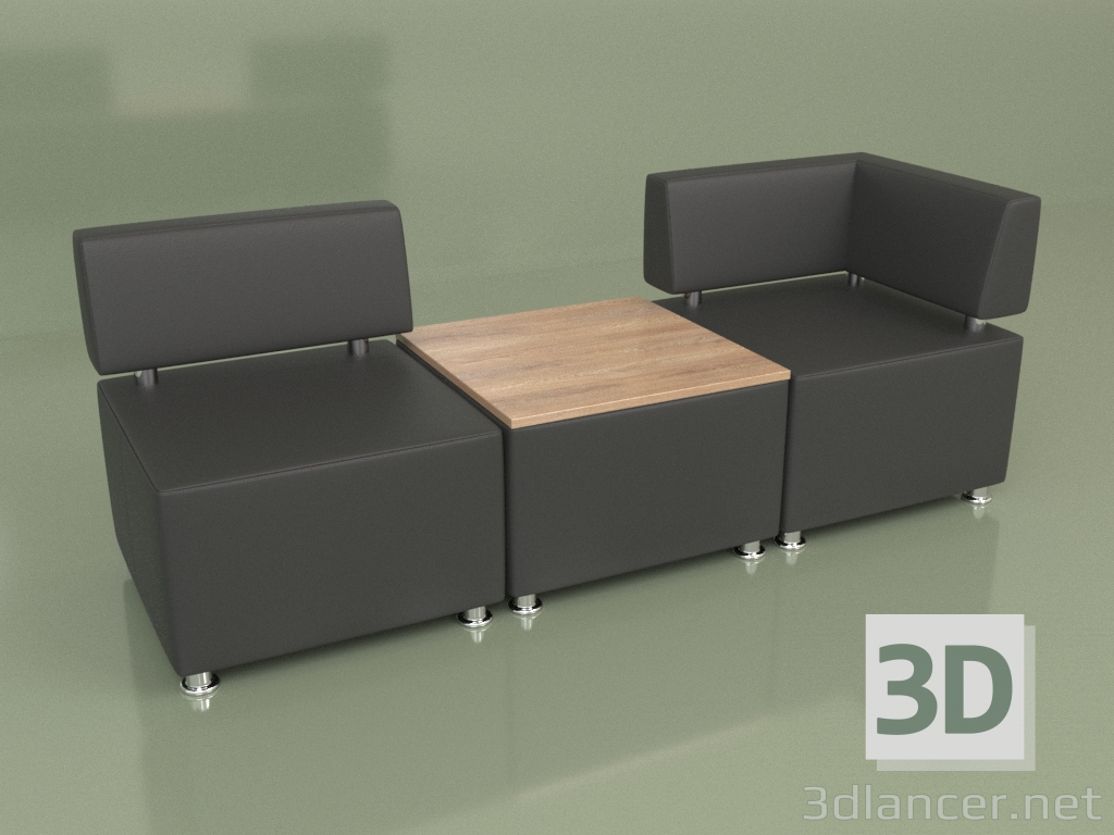 3d model Sofá modular Malta (Juego 1, cuero negro) - vista previa