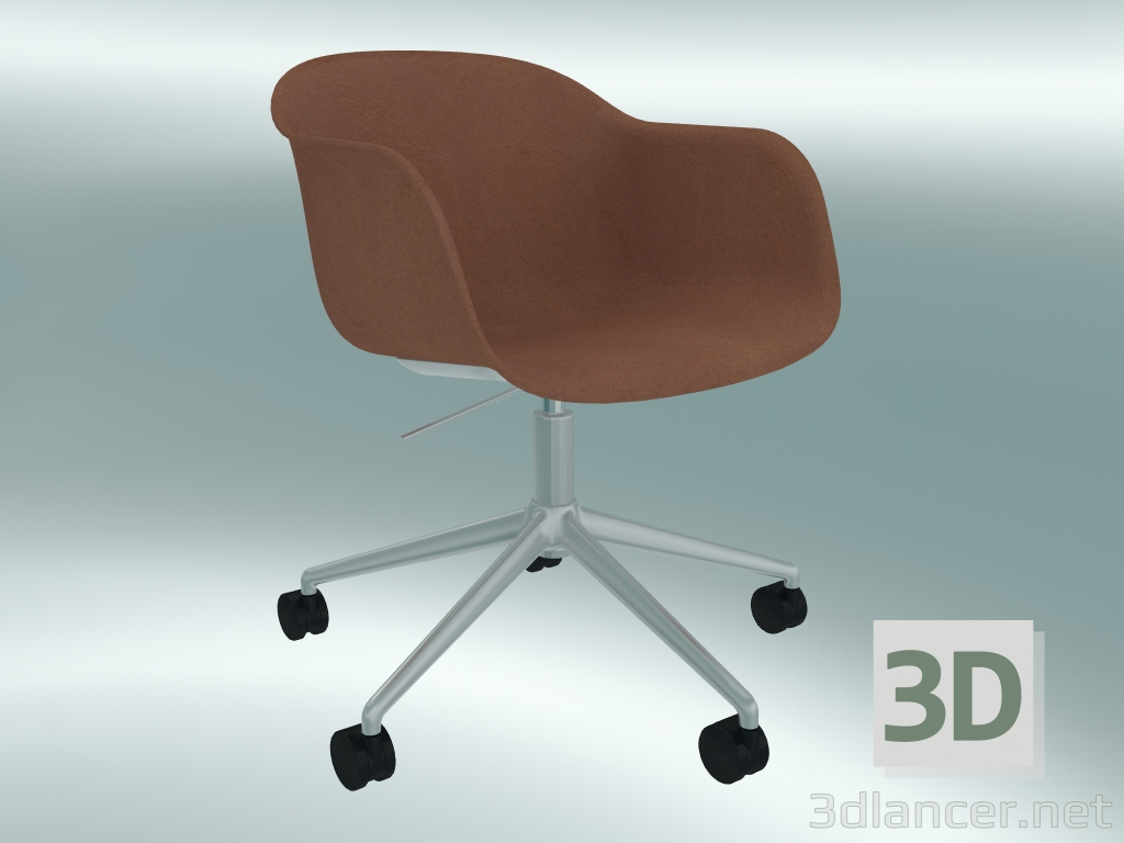 3d model Sillón con elevador de gas Fibra (cuero de seda Cognac, aluminio) - vista previa