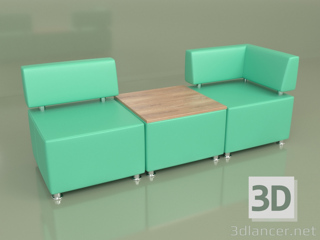 3d model Sofá modular Malta (Juego 1, cuero verde) - vista previa