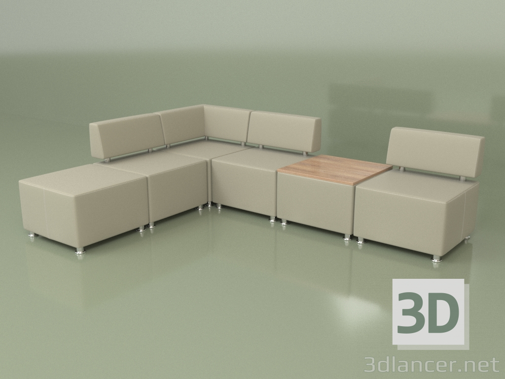 modello 3D Divano componibile Malta (Set 2, Pelle bianca) - anteprima