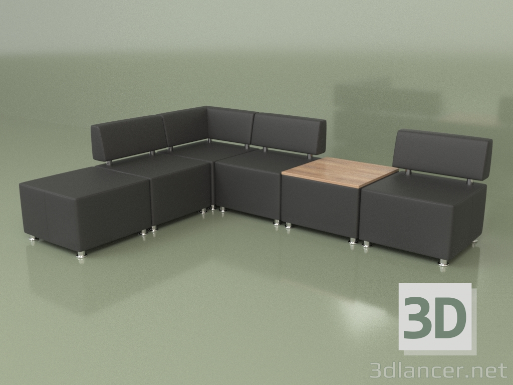 3d model Modular sofa Malta (Set 2, Black leather) - preview