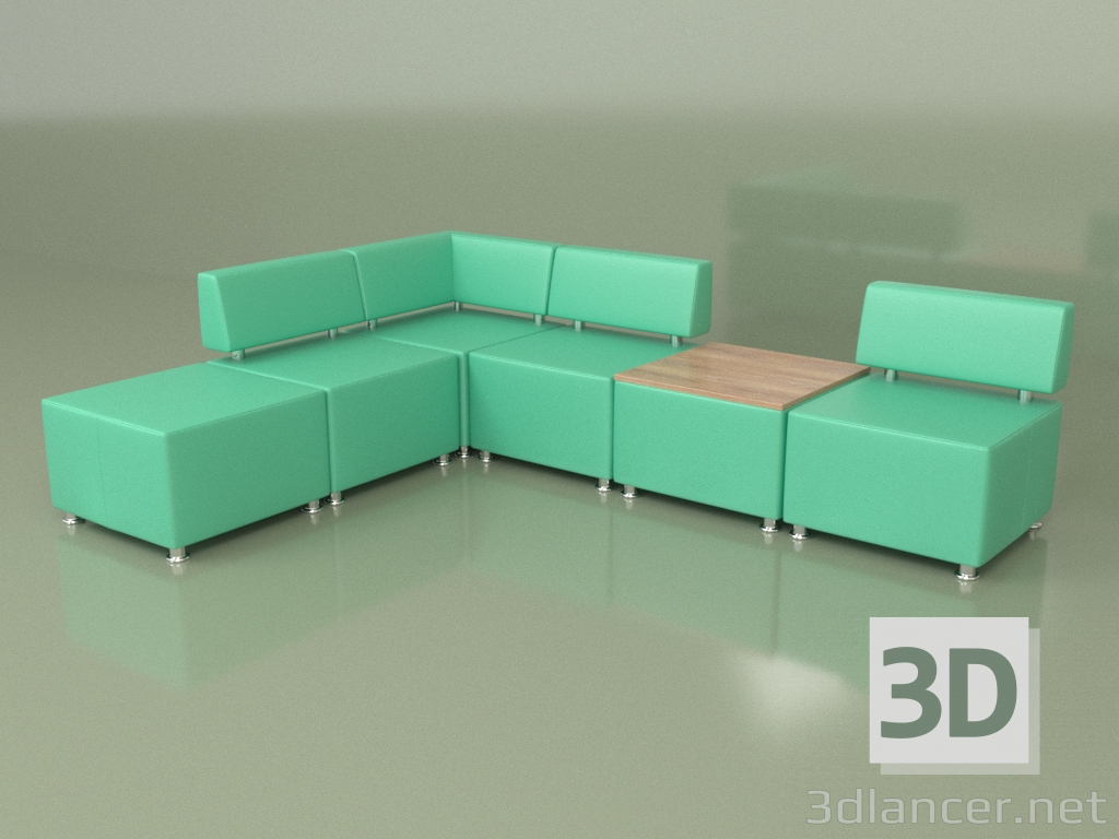 3D modeli Modüler kanepe Malta (Set 2, Yeşil deri) - önizleme