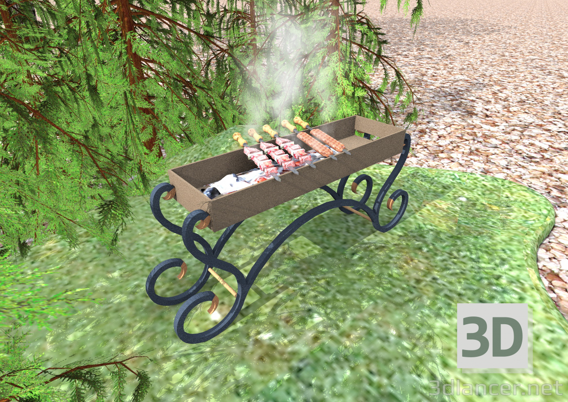 BBQ mit Grill 3D-Modell kaufen - Rendern