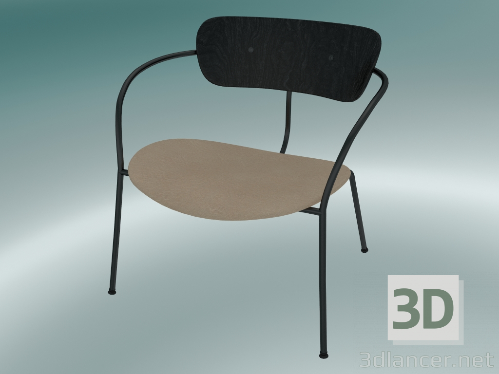 modèle 3D Fauteuil Pavilion (AV6, H 70cm, 65x69cm, Chêne teinté noir, Cuir - Soie Aniline) - preview