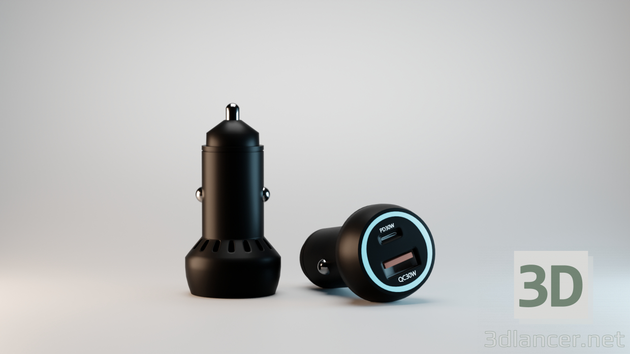 3d USB car charger model buy - render