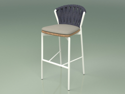 Tabouret de bar 250 (Métal Lait, Teck, Ceinture Rembourrée Gris-Bleu)