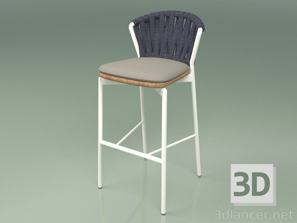 modello 3D Sgabello Bar 250 (Metallo Latte, Teak, Cintura Imbottita Grigio-Blu) - anteprima