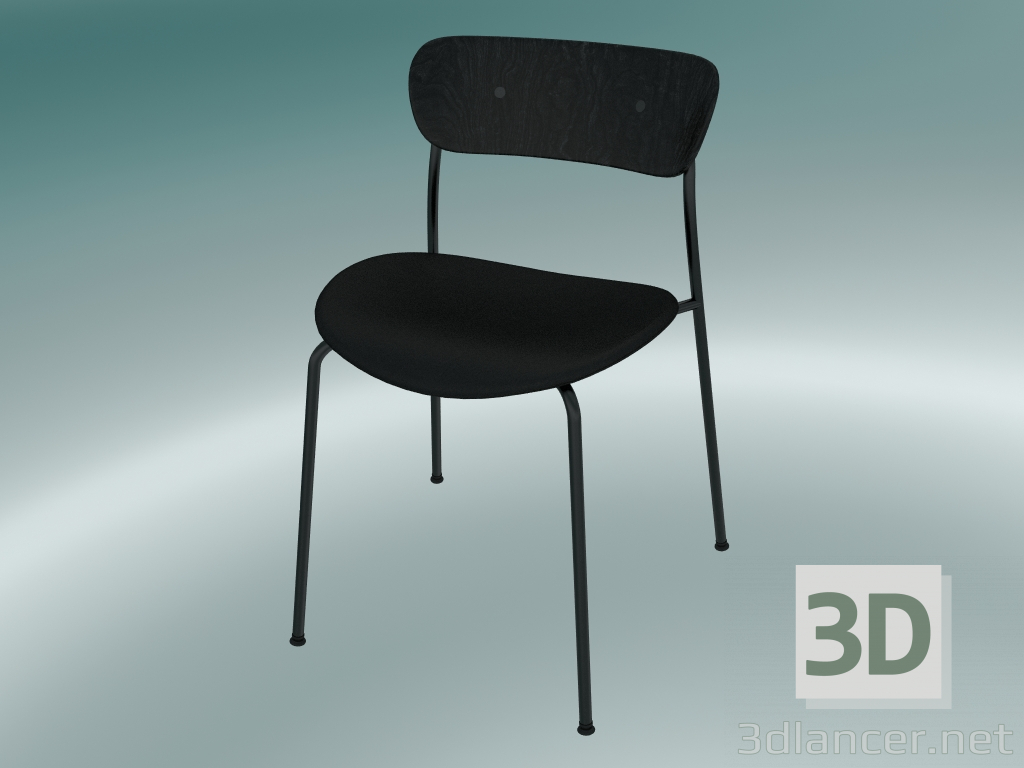 modello 3D Chair Pavilion (AV3, H 76cm, 50x52.5cm, Rovere tinto nero, Pelle - Seta nera) - anteprima