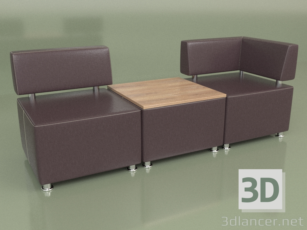 3d model Sofá modular Malta (Juego 1, cuero Black2) - vista previa