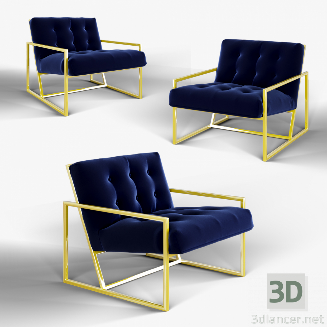 3d Navy velvet chair model buy - render