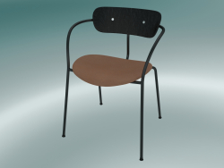 Fauteuil Pavilion (AV4, H 76cm, 52x56cm, Chêne teinté noir, Cuir - Soie Cognac)