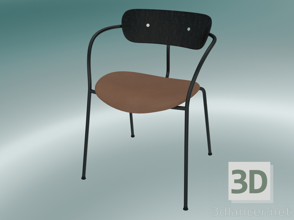 modèle 3D Fauteuil Pavilion (AV4, H 76cm, 52x56cm, Chêne teinté noir, Cuir - Soie Cognac) - preview