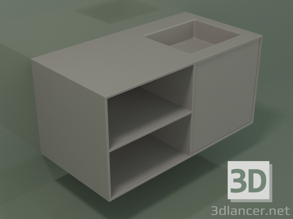 3d model Lavabo con cajón y compartimento (06UC534D2, Clay C37, L 96, P 50, H 48 cm) - vista previa