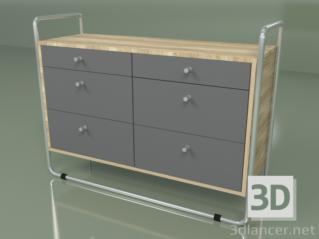 3d model Chest of drawers (light gray, light veneer) - preview