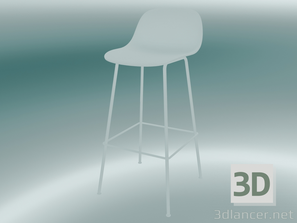 3d model Silla de bar con respaldo y base de tubos de fibra (H 75 cm, blanco) - vista previa