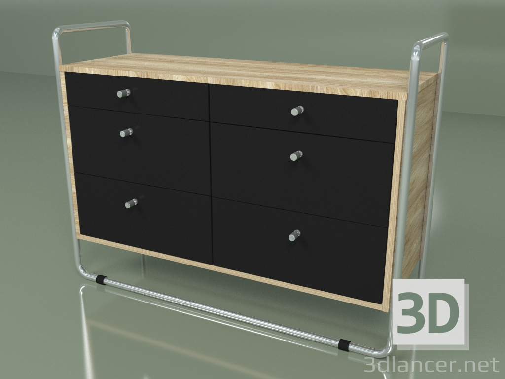 modèle 3D Commode (noir, placage clair) - preview