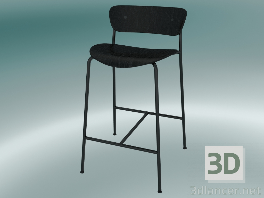 modello 3D Sgabello da bar Pavilion (AV7, H 85cm, 48х50cm, rovere tinto nero) - anteprima