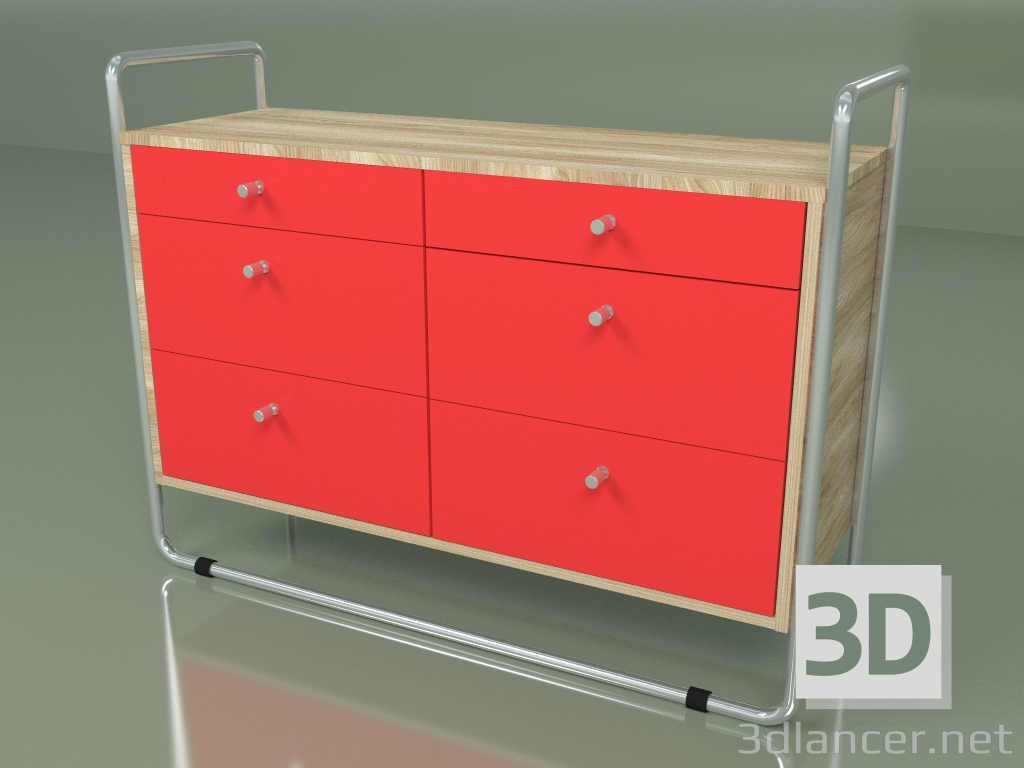 3d model Chest of drawers (red, light veneer) - preview