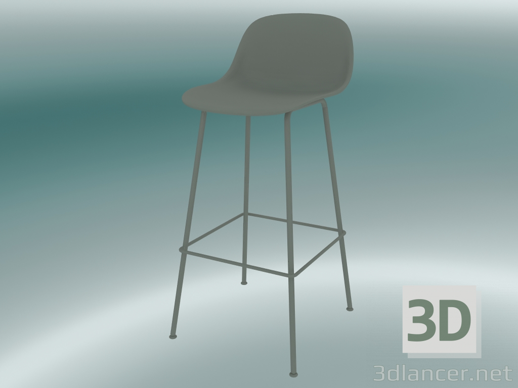 3d model Silla de bar con respaldo y base de tubos de fibra (H 75 cm, gris) - vista previa