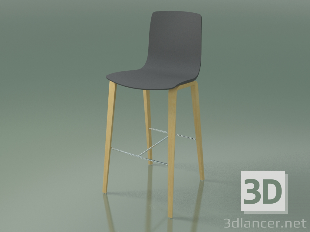 3d model Taburete de bar 3997 (4 patas de madera, polipropileno, abedul natural) - vista previa