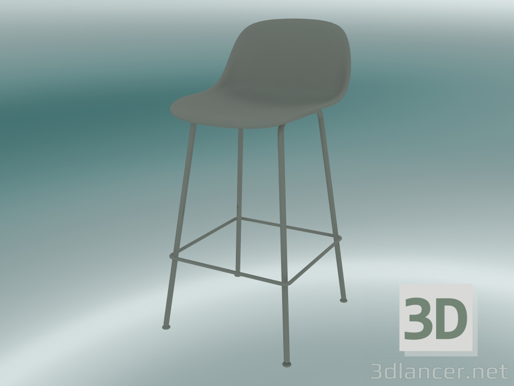 3d model Silla de bar con respaldo y base de tubos de fibra (H 65 cm, gris) - vista previa