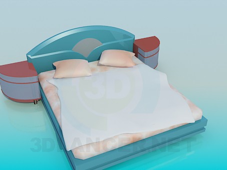 3D Modell Bett mit Nachttisch - Vorschau