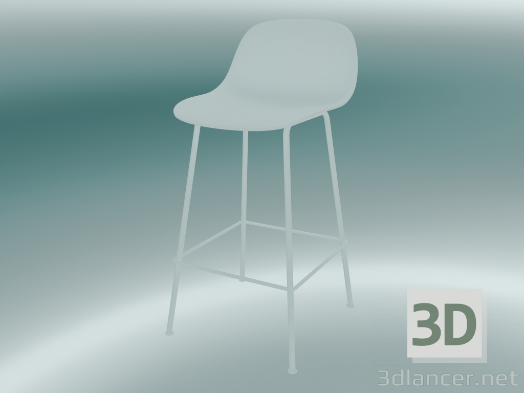 3d model Silla de bar con respaldo y base de tubos de fibra (H 65 cm, blanco) - vista previa