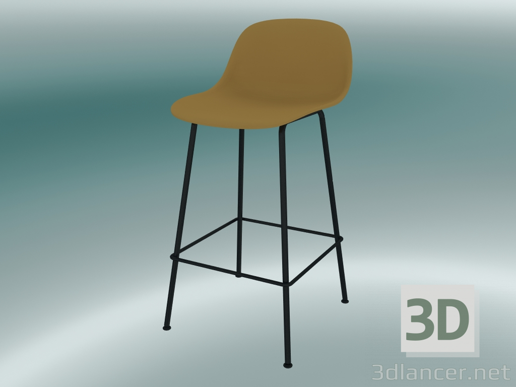 3d model Silla de bar con respaldo y base de tubos de fibra (H 65 cm, ocre, negro) - vista previa