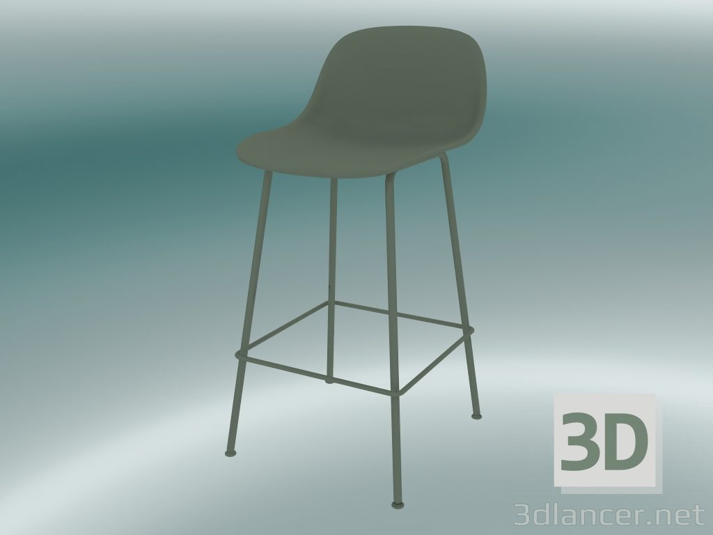 3d model Silla de bar con respaldo y base de tubos de fibra (H 65 cm, verde polvoriento) - vista previa