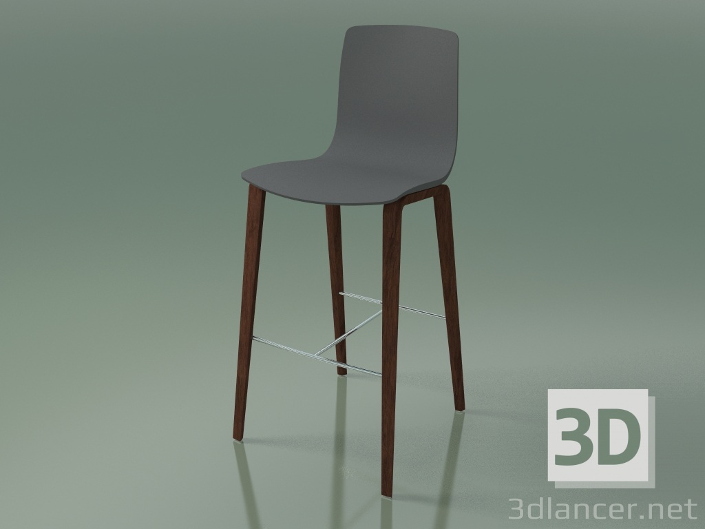 modello 3D Sgabello da bar 3997 (4 gambe in legno, polipropilene, noce) - anteprima